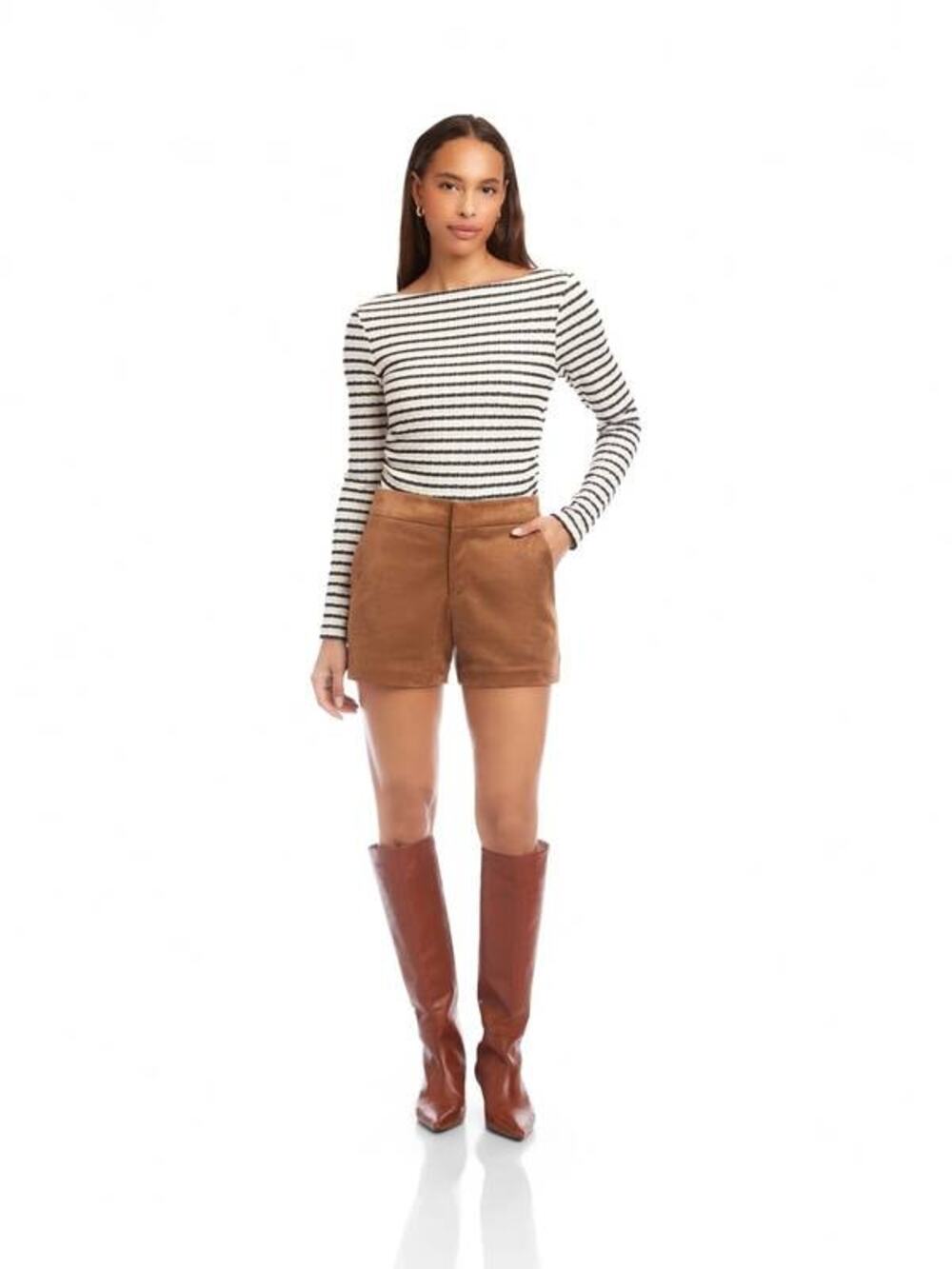 Fifteen Twenty Faux Suede Modern Shorts in Cognac Brown 2 XS NEW Minimalist
